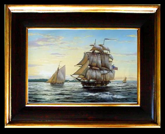 framed  unknow artist Seascape, boats, ships and warships. 65, Ta091-2